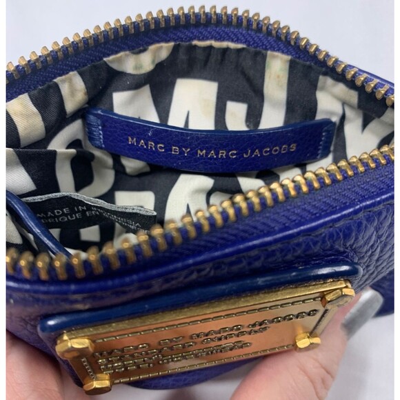 Marc by Marc Jacobs Coin Purse Card Case Cobalt Blue and Gold Cow Leather - Picture 6 of 9